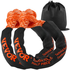 Pair of orange and black synthetic soft shackles with protective sleeves, 1/2 inch by 22 inches.