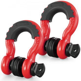 Red alloy steel D-ring shackles in a 2-pack, designed for heavy-duty recovery and towing.