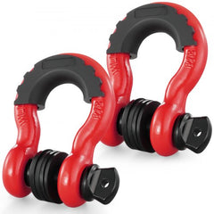 Red alloy steel D-ring shackles in a 2-pack, designed for heavy-duty recovery and towing.