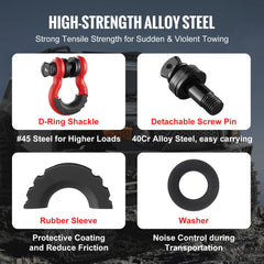 Red alloy steel D-ring shackles in a 2-pack, designed for heavy-duty recovery and towing.