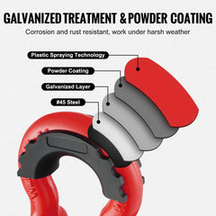Red alloy steel D-ring shackles with a 9500 LBS working load limit for recovery and towing.