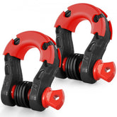 Two black 3/4-inch D-ring shackles with red accents and 30-ton strength rating.