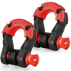 Two black 3/4-inch D-ring shackles with red accents and 30-ton strength rating.