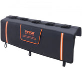 Black 53-inch VEVOR tailgate bike pad with orange straps for securing up to 5 bikes on mid-size trucks.