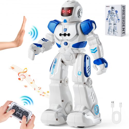 Bostome RC robot toy for kids, 10.43 inches tall, with gesture control and programmable moves.