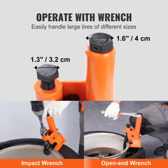 Heavy-duty manual tire bead breaker for 38"-42" tires with rubber pad for grip and durability.