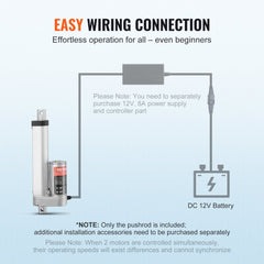 Diagram of Bostome 12V 4-inch linear actuator wiring to DC 12V battery and controller.