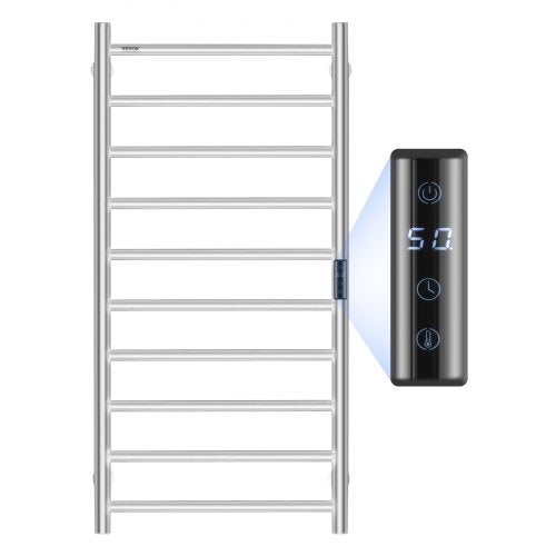 Wall-mounted silver stainless steel towel rack with 10 bars and a sleek design.