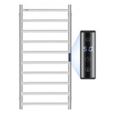 Wall-mounted silver stainless steel towel rack with 10 bars and a sleek design.