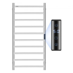 Wall-mounted silver stainless steel towel rack with 10 bars and a sleek design.