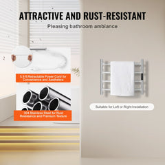 Silver stainless steel 4-bar wall mounted heated towel rack with a sleek design.