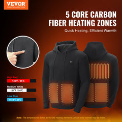 Unisex black heated hoodie sweatshirt with 8000mAh battery and soft fleece lining.