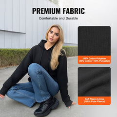 Unisex black heated hoodie sweatshirt with 8000mAh battery and soft fleece lining.