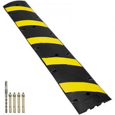 Bostome 72" rubber speed bump with dual channels and reflective yellow stripes for safety.