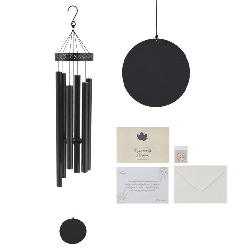 Bronze aluminum wind chimes with six hand-tuned tubes, 58 inches long, for outdoor decor.