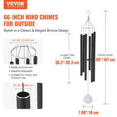 A 66-inch bronze aluminum wind chime with six tubes, a circular top, and a round clapper.