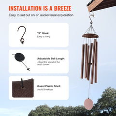 Bostome 45-inch bronze aluminum wind chimes with six hand-tuned tubes for deep tones.