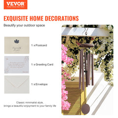 Bronze aluminum wind chimes with six hand-tuned tubes for deep, soothing tones.