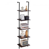 Industrial 5-tier square pipe wall shelf, 15.6x11.8in, with wood planks and black metal frame.