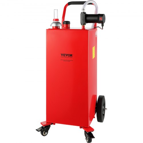 Bostome 30-gallon fuel caddy with electric pump and wheels for easy transport of diesel oil.