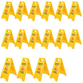 Bostome 16-pack of foldable yellow wet floor signs with bilingual text and red caution icon.