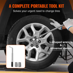 Bostome 2.5 Ton Scissor Car Jack with a 3.7"-17.1" lift range and included ratchet wrench.