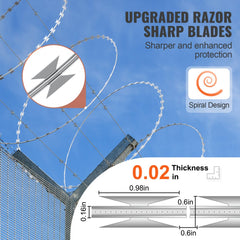 Two rolls of 98ft galvanized razor barbed wire for garden security with sharp blades.