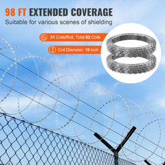 Two rolls of 98ft galvanized razor barbed wire for garden security with sharp blades.