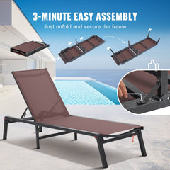 Bostome outdoor chaise lounge chair with adjustable backrest and aluminum frame in a neutral color.