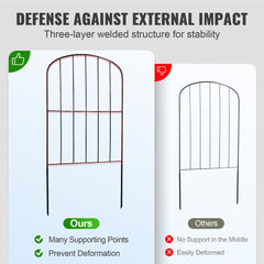 Black metal garden fence panels with spikes for easy no-dig installation, 24 inches tall.