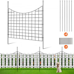 Metal garden fence in a 5-pack, 36.6 inches high and 12 feet long, with sharp stakes for easy setup.
