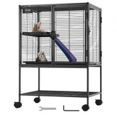 Bostome 34" 2-Tier rolling ferret cage with a fabric ramp and removable pull-out tray.