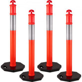 Four 44-inch orange traffic delineator posts with reflective bands and sturdy rubber bases.
