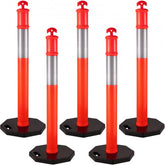 Five orange traffic delineator posts, 44 inches tall with a 10-inch reflective band.