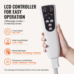 LCD controller for Bostome leg massager with buttons for power, heat, modes, and intensity levels.