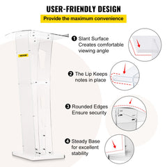 Clear acrylic podium with a frosted front panel and anti-slip baffle for notes.