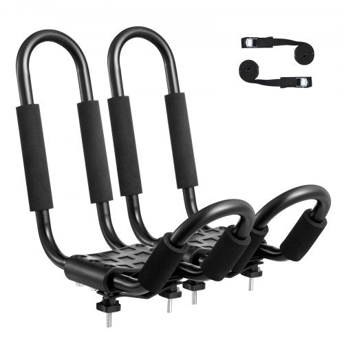 Bostome J-Shape kayak roof rack carrier made of alloy steel for SUVs with adjustable straps.