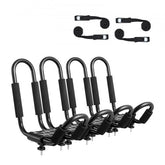 Bostome J-Shape kayak roof rack carrier with four pairs of adjustable straps for secure transport.