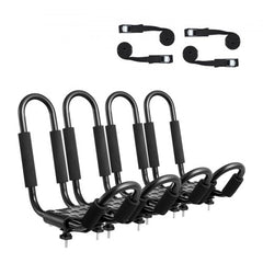 Bostome J-Shape kayak roof rack carrier with four pairs of adjustable straps for secure transport.