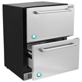 Bostome 24" undercounter refrigerator with two drawers and stainless steel finish.
