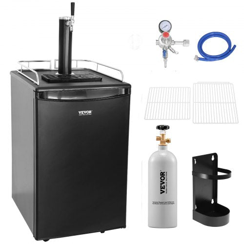 Bostome Single Tap Kegerator in black with adjustable temperature and spacious interior.