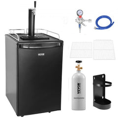 Bostome Single Tap Kegerator in black with adjustable temperature and spacious interior.