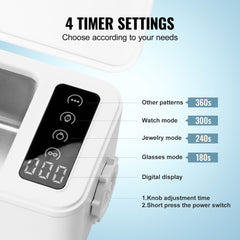 Bostome Ultrasonic Jewelry Cleaner with a 470ml stainless steel tank and four timer modes.