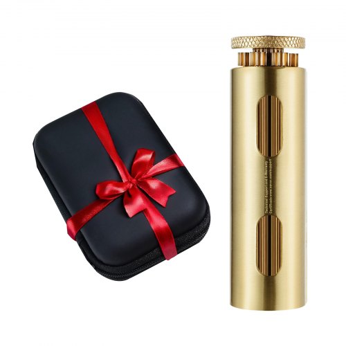 Bostome solid brass manual cigarette rolling machine with precision gears and travel bag.