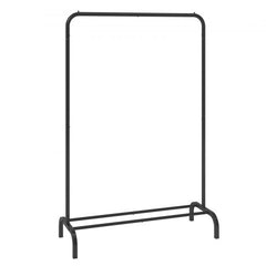 Black heavy-duty clothing rack with hanging rod and bottom storage shelf.