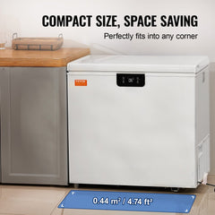 White Bostome 7 Cu.Ft chest freezer with two baskets and a defrost shovel for organized storage.