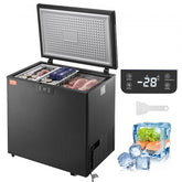 Black 7 cu.ft chest freezer with two removable baskets and adjustable temperature control.