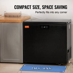 Black Bostome 7 Cu.Ft chest freezer with two removable baskets and electronic temperature control.