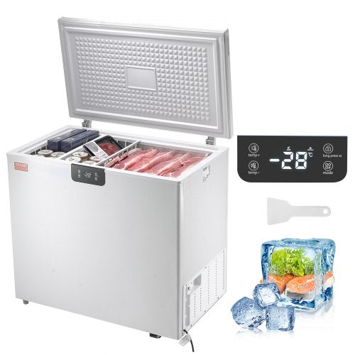 Bostome 10 Cu.Ft chest freezer in white with two removable baskets for organized storage.