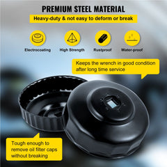 14-piece low-profile steel oil filter socket set with 3/8" drive and storage case.